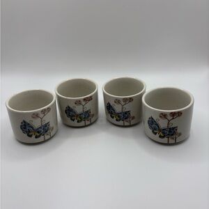 4 Vintage Capilano Vancouver Otagiri Japanese Saki Tea Cups Etched Butterfly